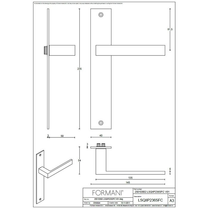 Formani Formani SQUARE LSQ2P236SFC door handles on plate - Matt black