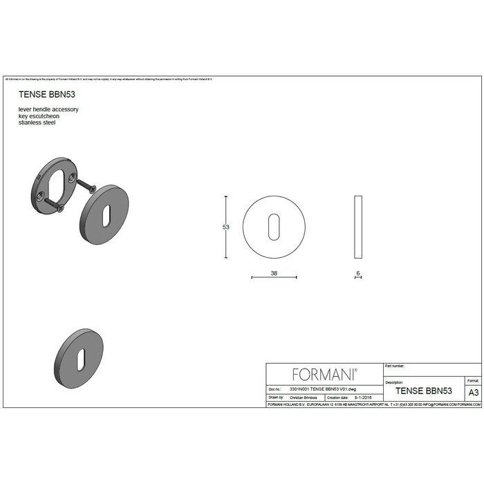 Formani 1 Formani TENSE BBN53 key plate - Matt stainless steel