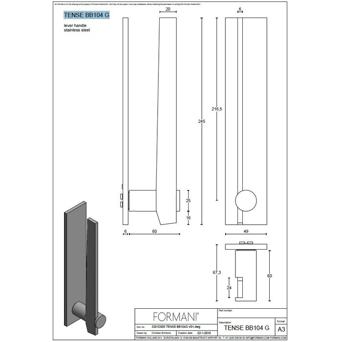 Formani Formani TENSE BB104 G Türgriffe – längliche Rosette – Mattschwarz