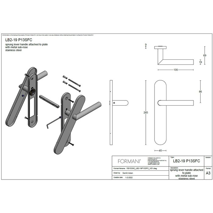 Formani Poignées de porte Formani Basics LB2-19P13SFC sur plaque aveugle - Noir mat