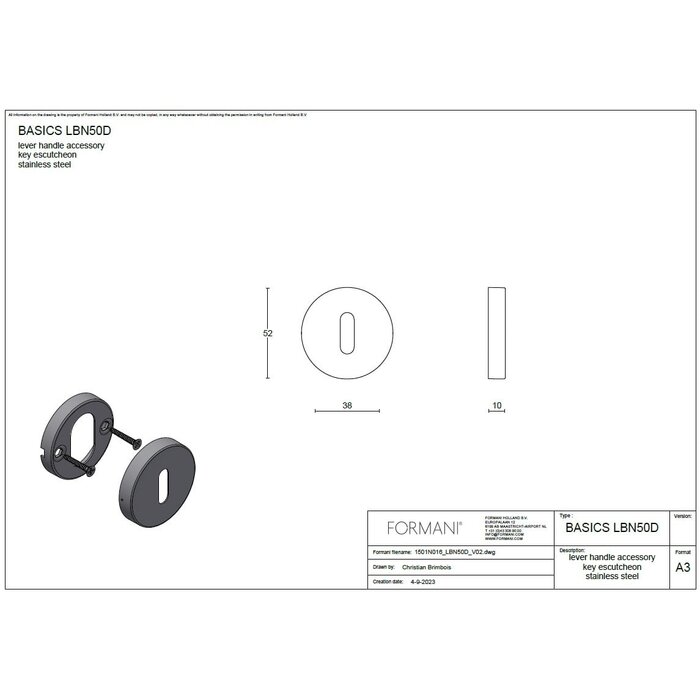 Formani Pair of Basic Key Plates LBN50D 10 mm - Bronze