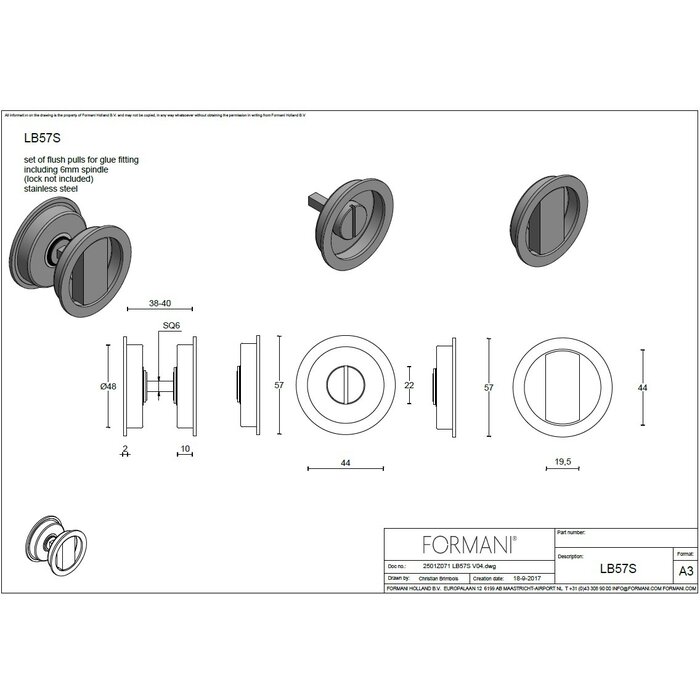 Formani Set ronde Formani schuifdeurkommen TIMELESS LB57S met WC sluiting  - Mat zwart