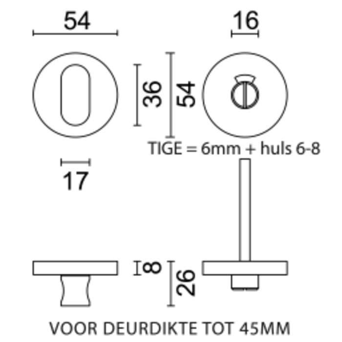 HDD WC garnituur mat brons rond met rood/wit indicator