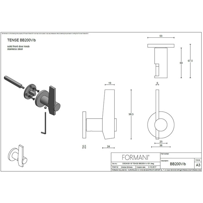 Formani Poignée de porte fixe Formani TENSE BB200V - Acier inoxydable mat