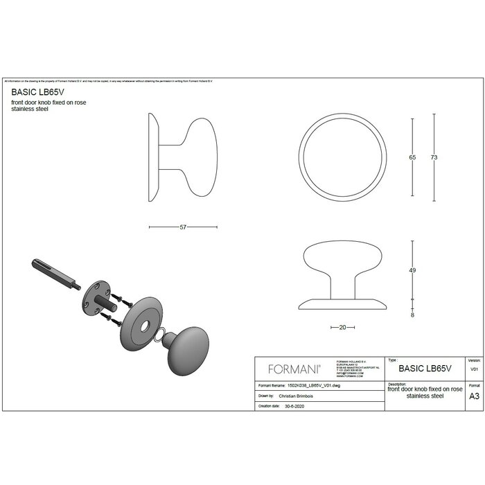 Formani Poignée de porte avant fixe Formani BASICS LB65V / LB80V - Noir mat