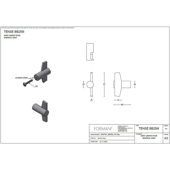 Formani Formani furniture knob TENSE 25M - Matte black