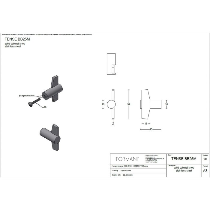 Formani Formani meubelknop TENSE 25M - Brons