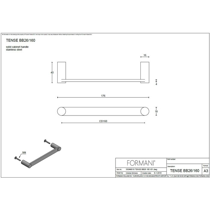 Formani Formani meubelgreep -U- TENSE  BB26 - Mat zwart