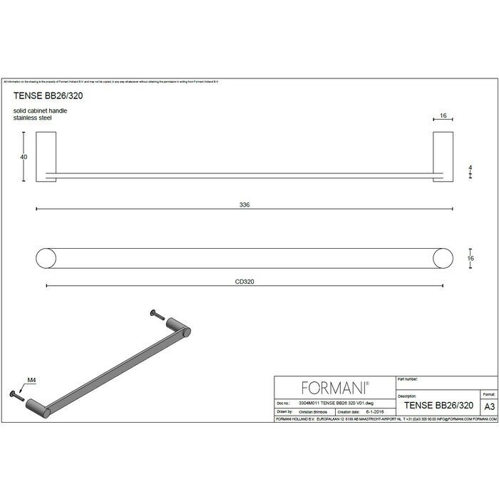 Formani Poignée de meuble Formani -U- TENSE BB26 - Noir mat