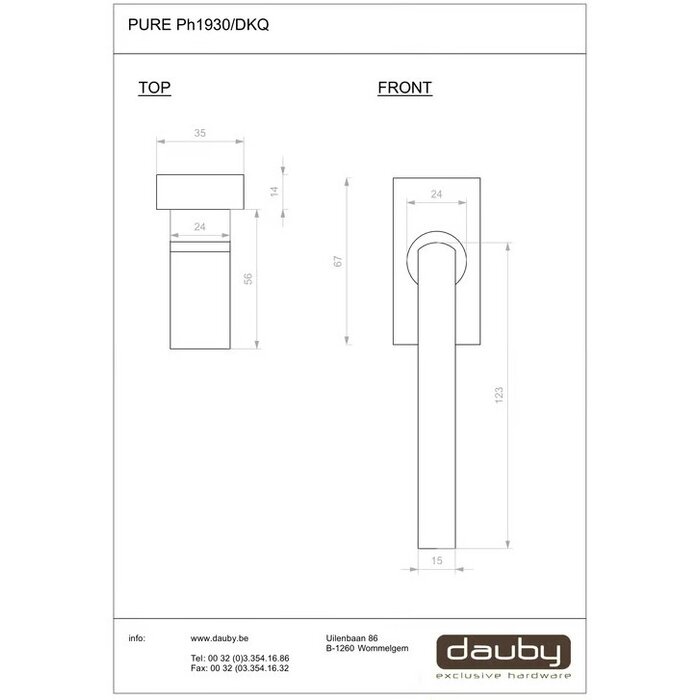 Dauby Dauby window handle PH1930/32 Q turn/tilt - Raw metal (RM)