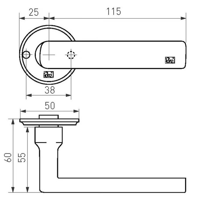 Dauby Pair of Dauby door handles PH1930/50R - Raw metal (RM)
