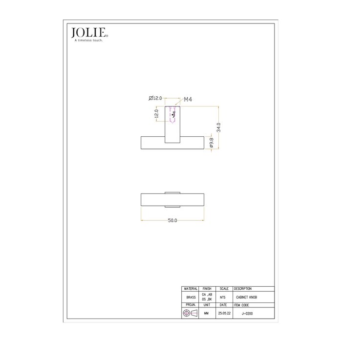 JOLIE JOLIE meubelknop T- CORE -verouderd brons