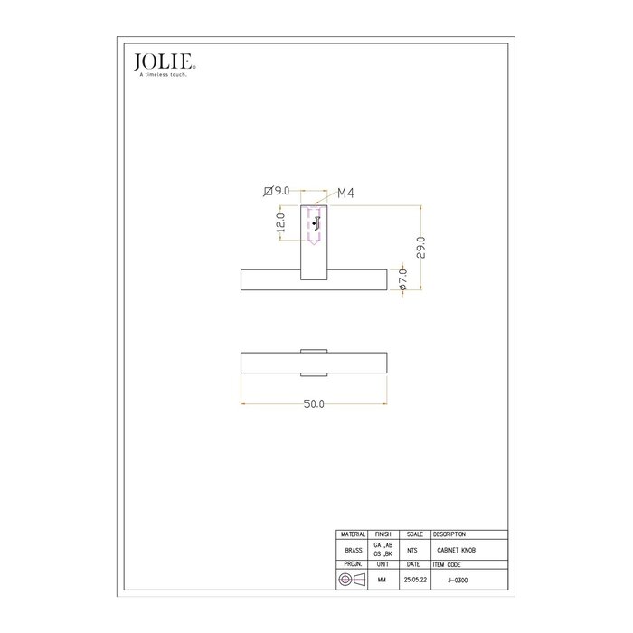 JOLIE JOLIE meubelknop T- CORE - verouderd zilver