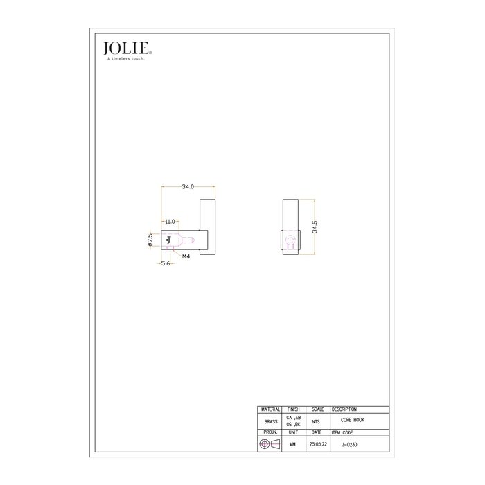 JOLIE JOLIE clothes hook CORE - aged bronze