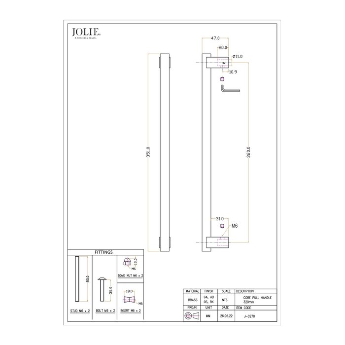 JOLIE Poignée de porte JOLIE CORE en bronze vieilli - bronze vieilli