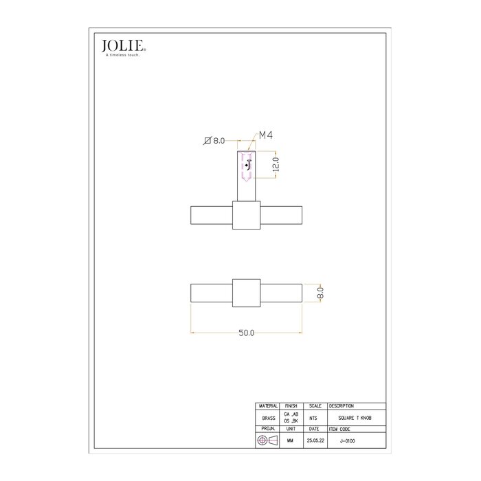 JOLIE JOLIE furniture knob T-CROSS - aged bronze