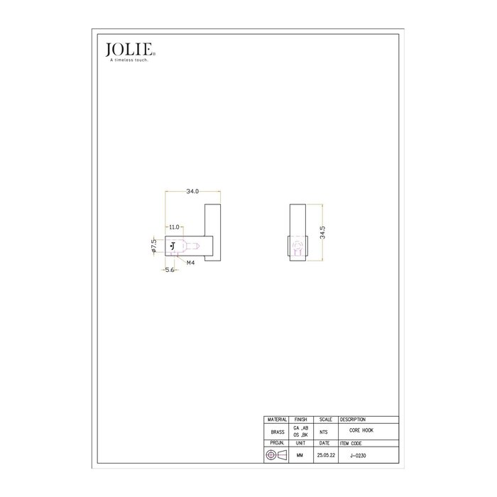 JOLIE JOLIE clothes hook CORE - aged silver