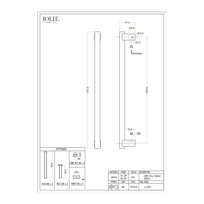 JOLIE JOLIE deurgreep CORE in Old zilver - verouderd zilver