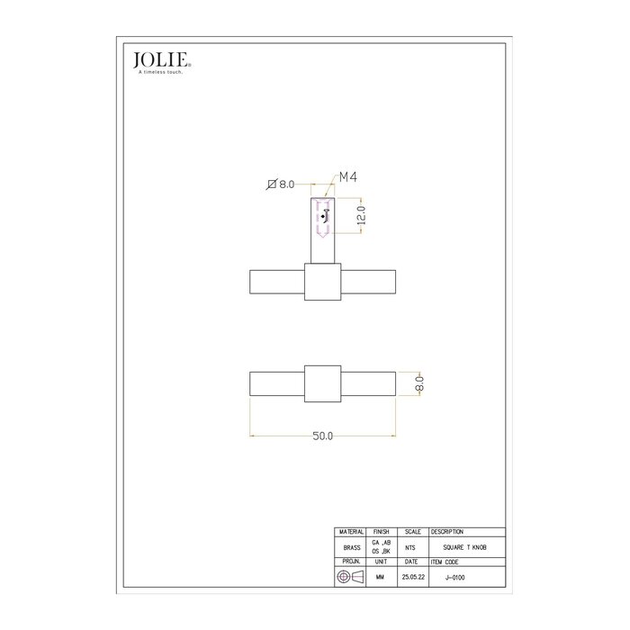 JOLIE JOLIE furniture knob T-CROSS - aged silver