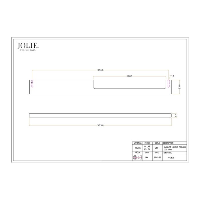 JOLIE Poignées de meubles asymétriques JOLIE A-SYMM - bronze vieilli