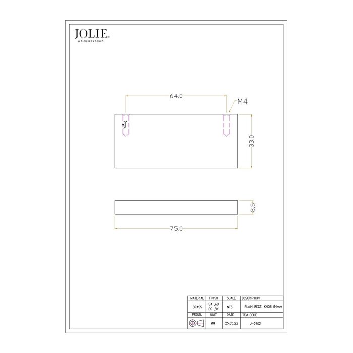 JOLIE Poignée de meuble fermée JOLIE SYMM - or vieilli