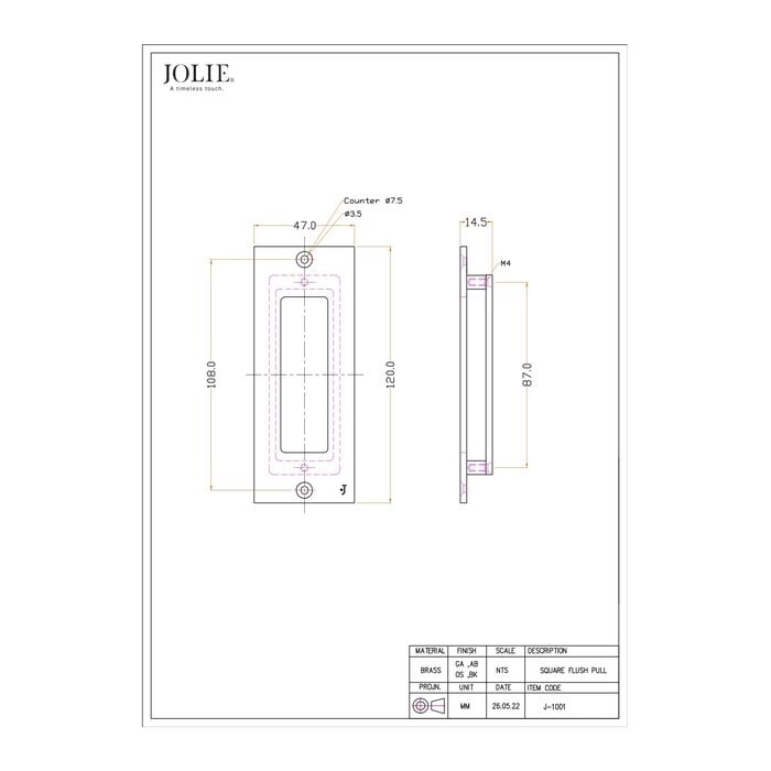 JOLIE JOLIE integrierter Möbelgriff CONTOUR - gealterte Bronze