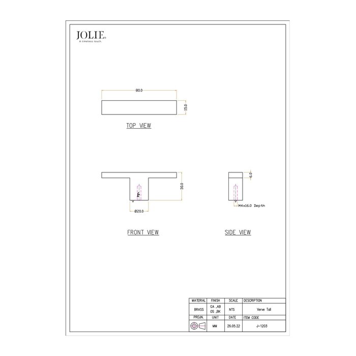 JOLIE JOLIE furniture knob T- VERVE - aged bronze