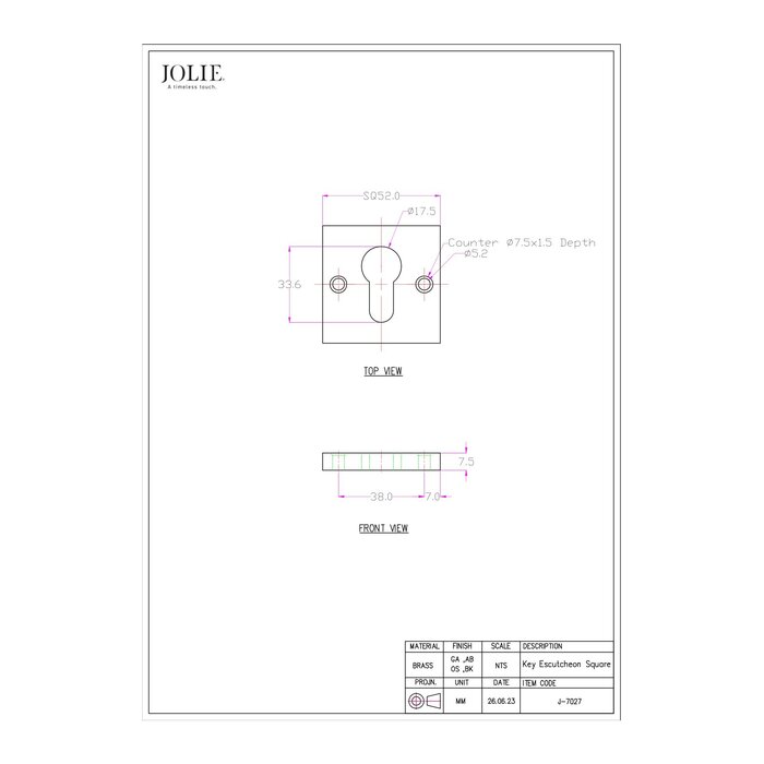 JOLIE Pair of JOLIE key plates 52x52 - aged bronze