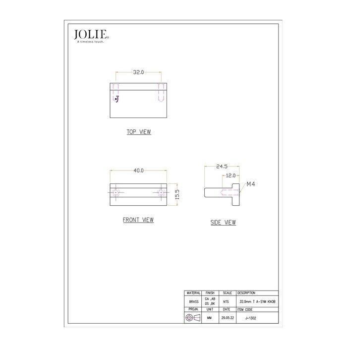 JOLIE JOLIE meubelgrepen RIVERS - verouderd goud