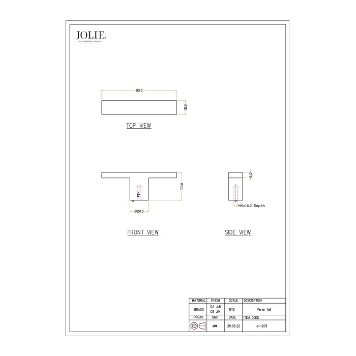 JOLIE Bouton de meuble JOLIE T-VERVE - noir vieilli