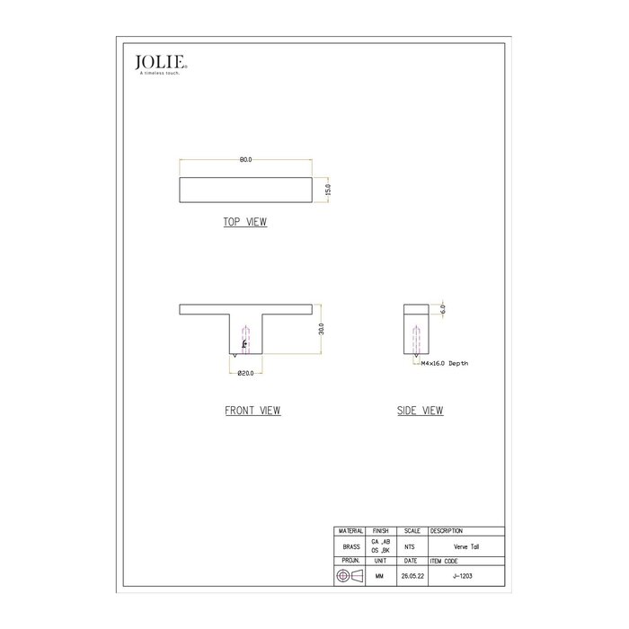 JOLIE JOLIE furniture knob T- VERVE - aged gold