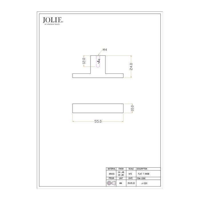 JOLIE JOLIE furniture knob T- VERVE - aged silver