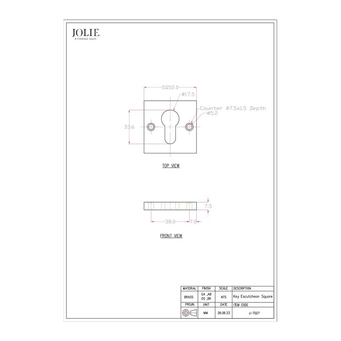 JOLIE Pair of JOLIE key plates 52x52 - aged black