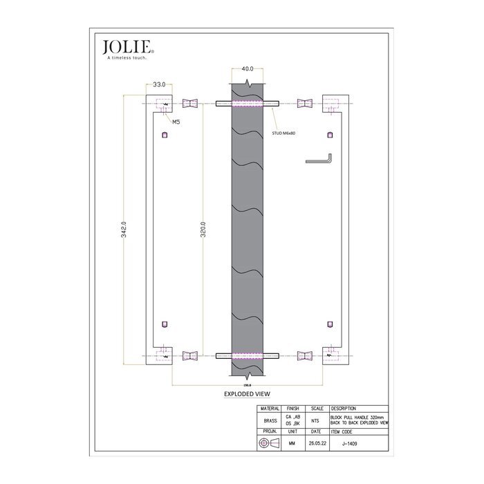 JOLIE Poignée de porte JOLIE REBEL - noir vieilli