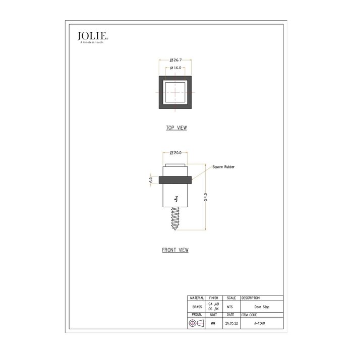 JOLIE JOLIE square door stopper EVOKE floor mounting - aged black