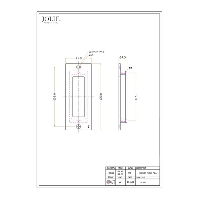 JOLIE JOLIE integrated furniture handle CONTOUR - aged silver