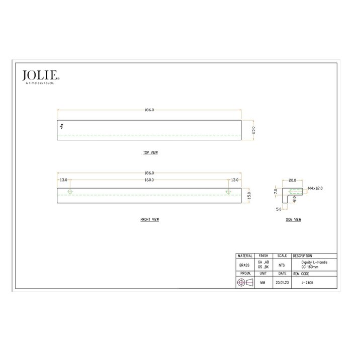 JOLIE JOLIE L-förmige Möbelgriffe DIGNITY – gealterte Bronze