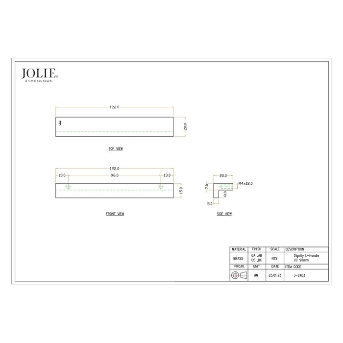 JOLIE JOLIE L-vormige meubelgrepen DIGNITY- verouderd zwart