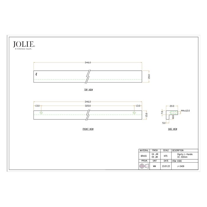 JOLIE JOLIE L-vormige meubelgrepen DIGNITY- verouderd zwart