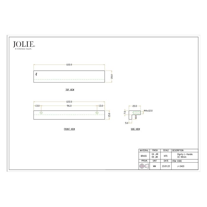 JOLIE JOLIE L-shaped furniture handles DIGNITY - aged gold