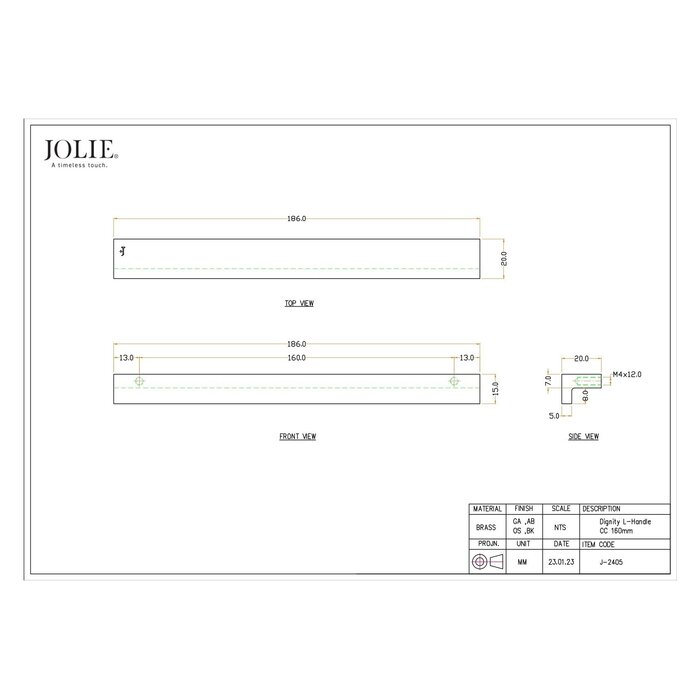 JOLIE JOLIE L-shaped furniture handles DIGNITY - aged silver