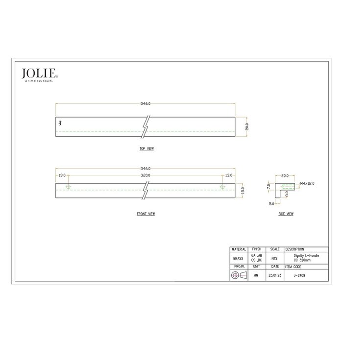 JOLIE JOLIE L-shaped furniture handles DIGNITY - aged silver