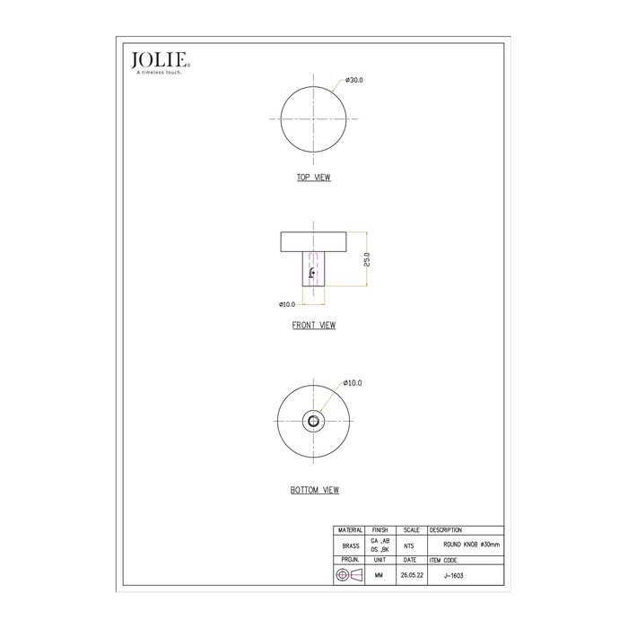 JOLIE JOLIE runder Möbelknopf LUNE - Antikbronze