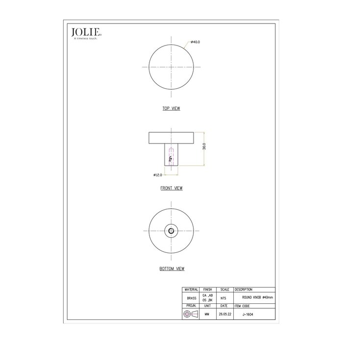 JOLIE JOLIE ronde meubelknop LUNE - verouderd goud