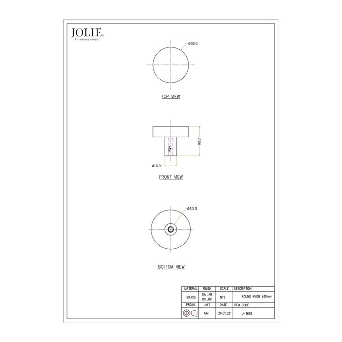 JOLIE JOLIE ronde meubelknop LUNE - verouderd zilver