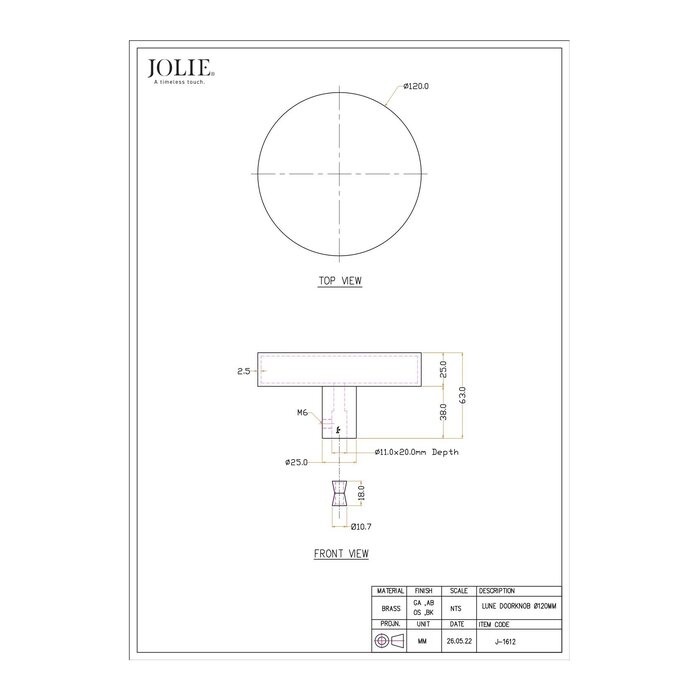 JOLIE JOLIE runder feststehender Türknauf LUNE - Antikgold