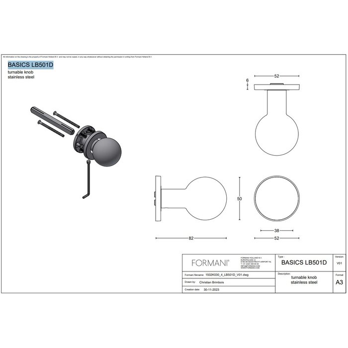 Formani Formani BASICS LB501D Spherical Door Knob - Matte Black