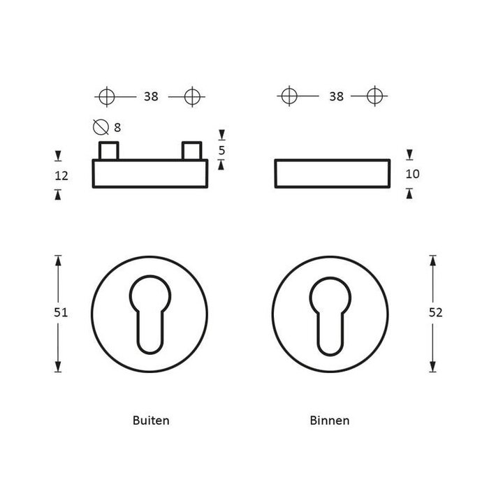Olivari Olivari SKG*** Sicherheitsrosetten für 52x12mm Profilzylinderbohrung - PVD-Anthrazit matt