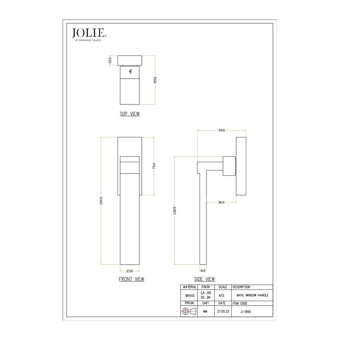 JOLIE Poignée de fenêtre JOLIE « ANVIL » pour fenêtres oscillo-battantes - noir vieilli