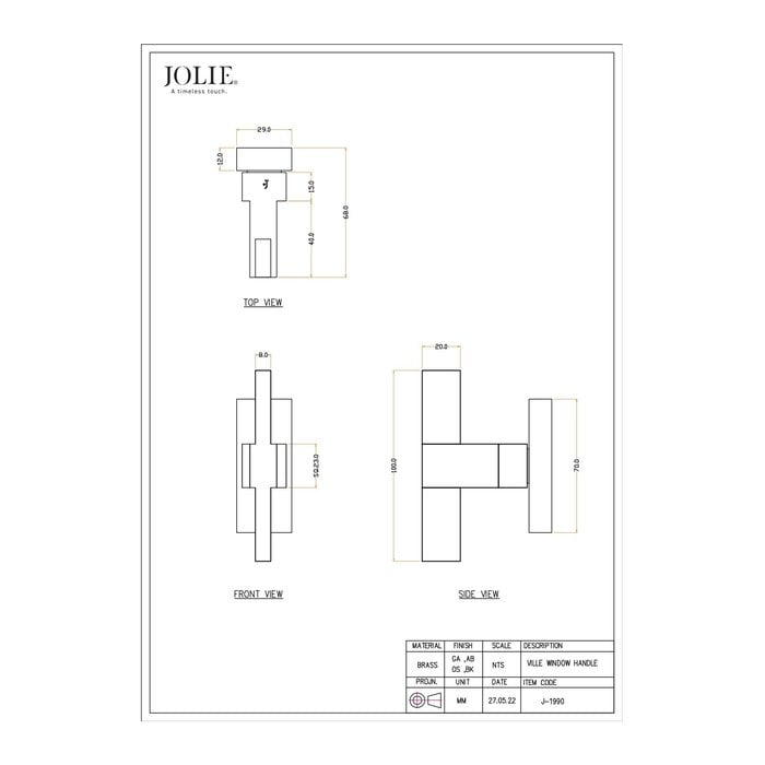 JOLIE JOLIE window handle T- "VILLE" Tilt and turn windows - aged bronze